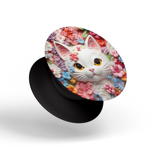 Pop Sockets for Phone Black Floral Cat Watercolor Swappable Grip & Stand Design - Picture 4 of 12